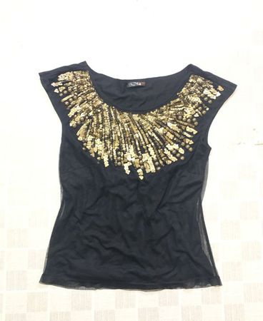 Black Tulle Top with Sequins