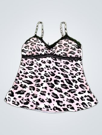 Pink Leopard Print Lace Trim Camisole