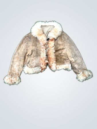 Unbranded Tan Suede Fur Trim Jacket