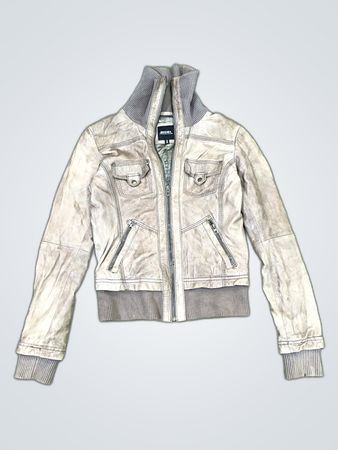 Bershka Grey Leather Bomber Jacket