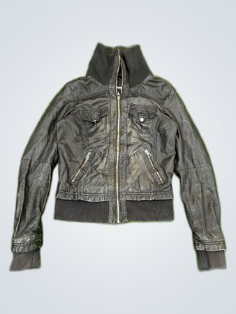 Bershka Black Leather Bomber Jacket