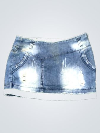 Denim Mini Skirt with Green Trim