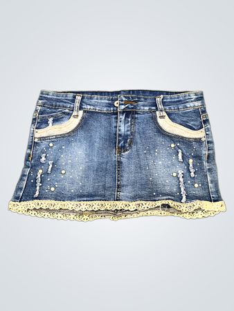 Denim Skirt with Lace Trim
