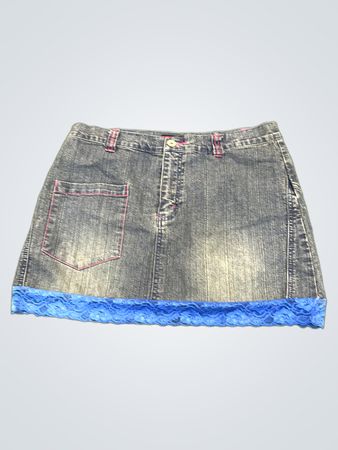 rigass Denim Skirt with Blue Lace Trim