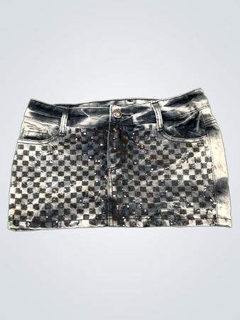 Black Denim Skirt with Checkered Sequins
