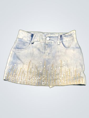 Light Blue Denim Skirt with Beaded Hem