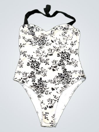 White and Black Floral Swimsuit