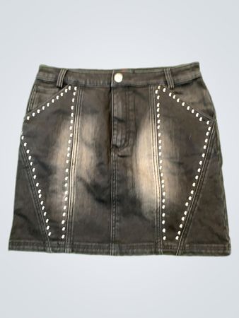 Black Denim Skirt with Rivets