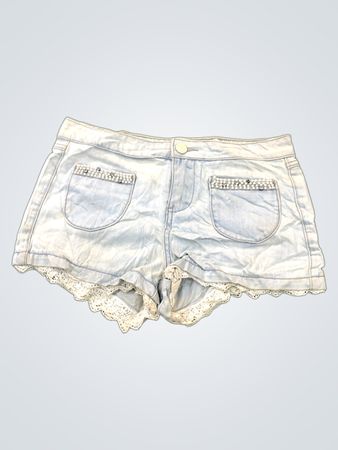 Light Blue Denim Shorts with Lace Trim