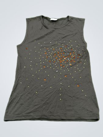 Gray Sleeveless Shirt with Rhinestones