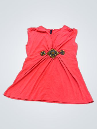 Red Sleeveless Dress with Embellished Front