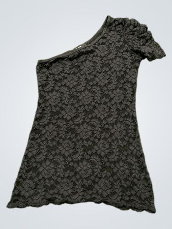 Bebe Black One-Shoulder Lace Mini Dress