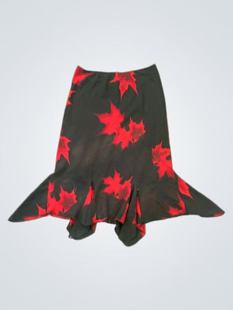 Black Skirt with Red Leaf Pattern
