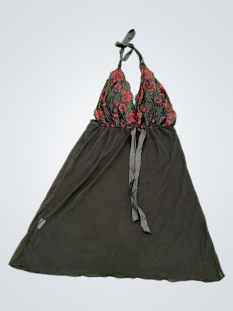 Black Dress with Red Floral Pattern