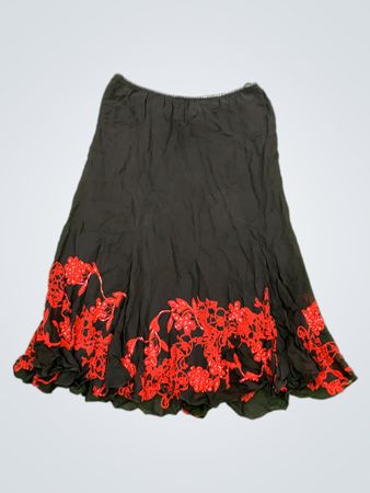 dressbarn black skirt with red floral embroidery