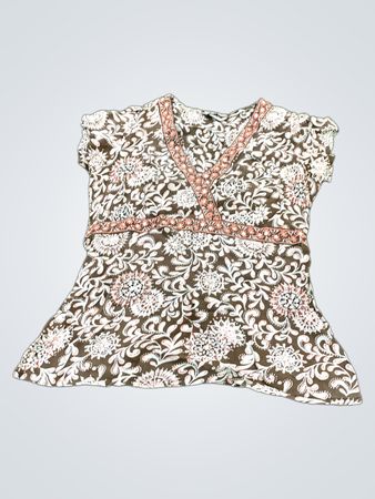 New Look Brown and White Floral Blouse