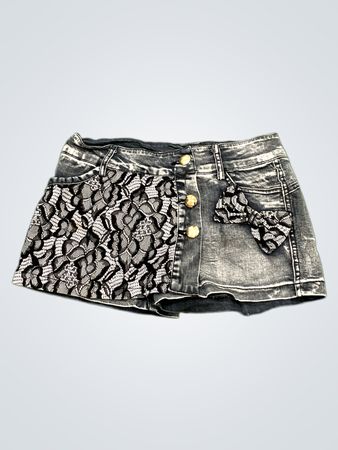 Denim Skirt with Snakeskin Print