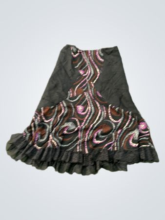Unbranded Black Midi Skirt with Abstract Print and Ruffle Hem