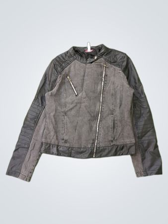 Voltum Women's Denim and Faux Leather Moto Jacket