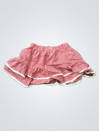 Rotes Karo-Rüschenshirt mit weißen Spitzenbesätzen