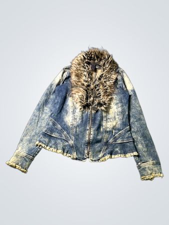 Bredy Women's Denim Jacket with Faux Fur Collar
