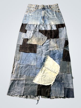 Bershka Patchwork Denim Maxi Rock