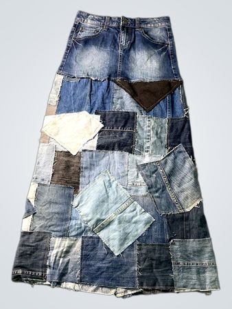 Patchwork Denim Maxi Rock