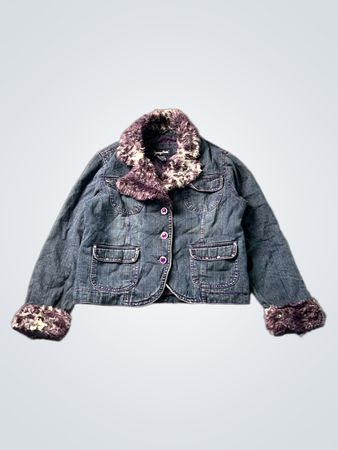 Squeeze Girls Denim Jacket with Purple Fur Trim