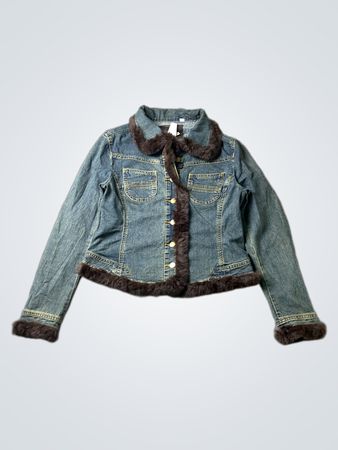 VEX JEANS Denim Jacket with Fur Trim