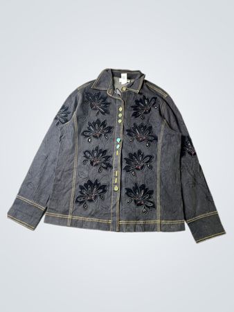 Graff Wear Women's Denim Jacket with Floral Embellishments