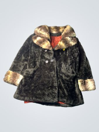Brown faux fur coat with fur trim