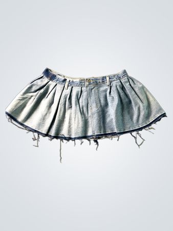 Jeans-Faltenrock mit ausgefranstem Saum