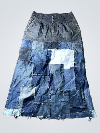 Patchwork Denim Maxi Rock