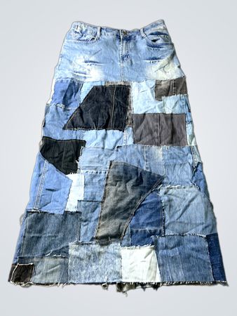 SUSHAN JEANS WEAR Patchwork Denim Maxi Rock