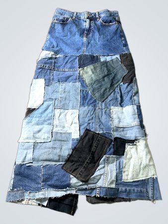 Zara Basic Patchwork Denim Maxi Rock
