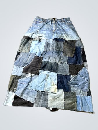 Patchwork Denim Maxi Rock