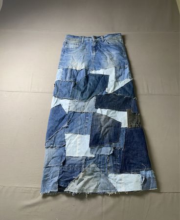 Patchwork Denim Maxi Rock