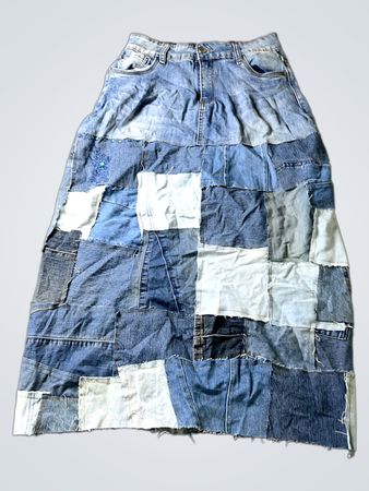 Patchwork Denim Maxi Rock