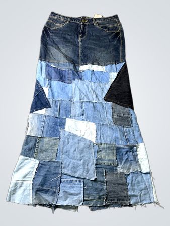 Patchwork Denim Maxi Rock