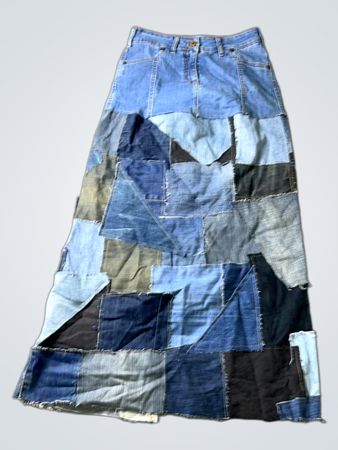 Patchwork Denim Maxi Rock