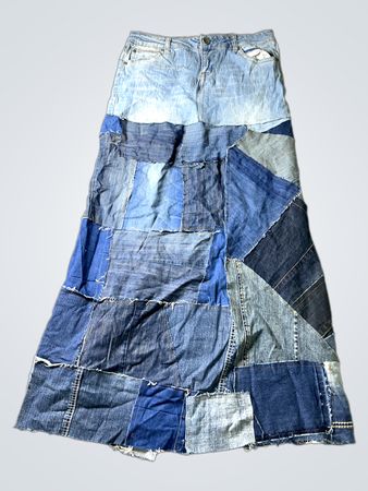Patchwork Denim Maxi Rock