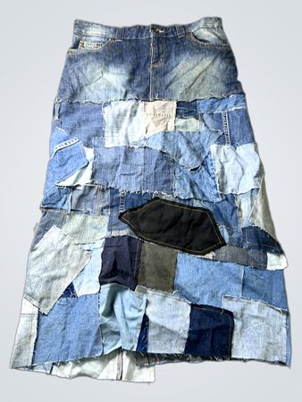 TRF DENIM Patchwork Denim Maxi-Rock