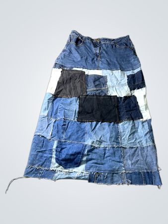Patchwork Denim Maxi Rock