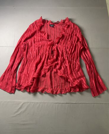 IN Collection Woman Red Striped Ruffled Blouse