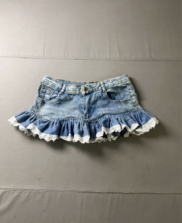 Jeansrock mit gerafftem Saum