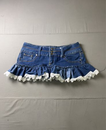 JUST FOR Damen Denim-Minikleid mit Spitzenbesatz