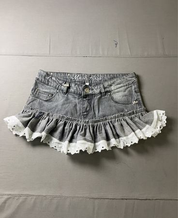 Mash Kiss Grauer Denim Rüschenspitze Rock