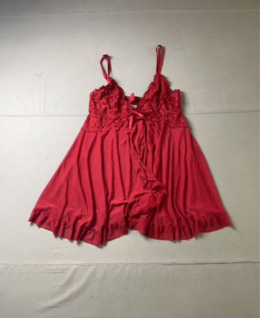 Red Babydoll Lingerie with Lace Trim