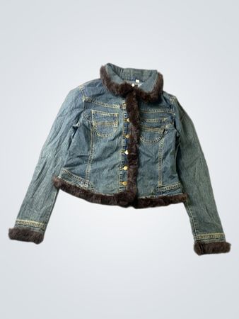 VEX JEANS Women's Denim Jacket with Fur Trim