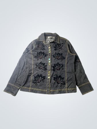 GRAFF WEAR Women's Denim Jacket with Floral Embellishments